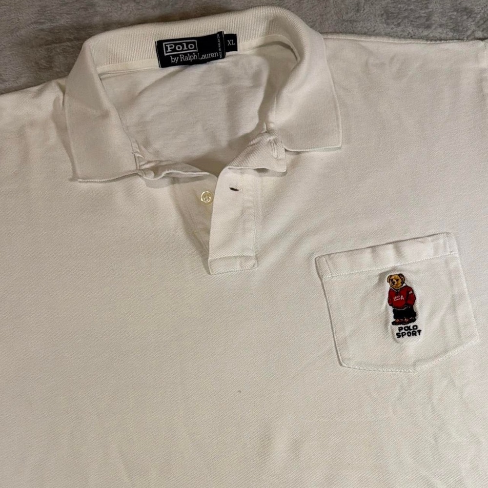 90s Vintage Polo Ralph Lauren Polo Sport Bear USA Polo Shirt | White | XL